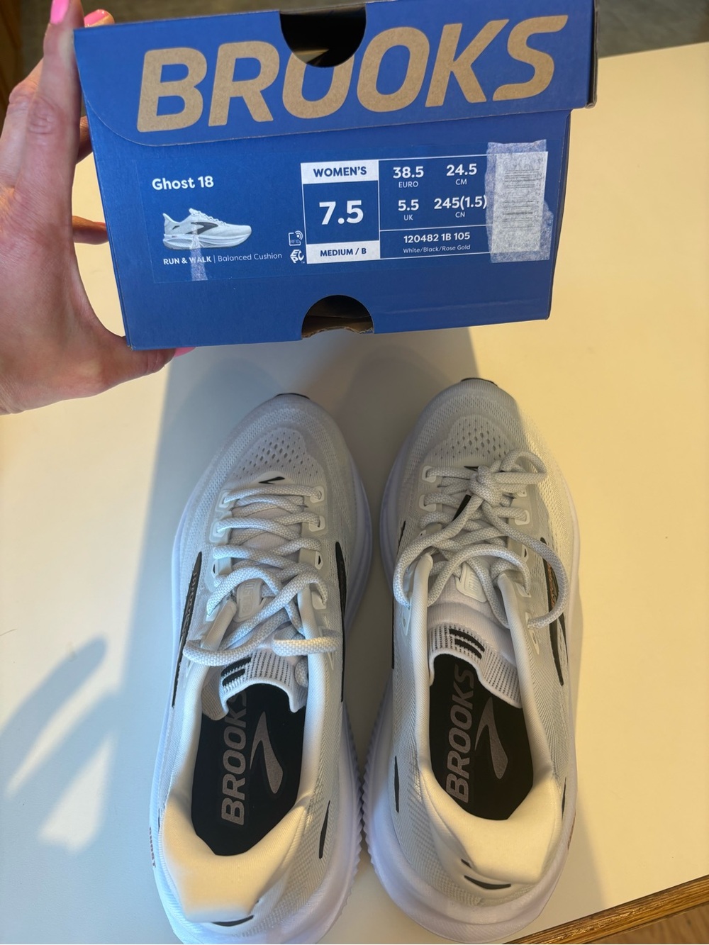 Brooks Ghost 18! White Running Shoes with Black Logo Accent - Picture 6 of 8